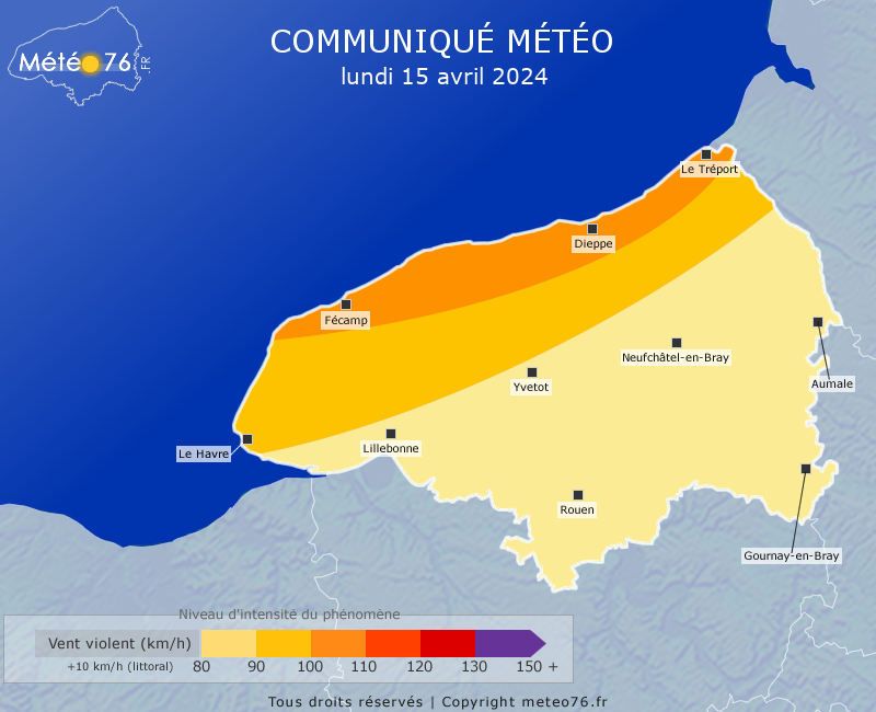 🟠 Alerte météo 🟠 💨 La dépression RENATA va provoquer un fort coup de vent en Seine-Maritime ce lundi 15 avril. #vent #tempête Pour en savoir plus ➡ meteo76.fr/alerte-meteo