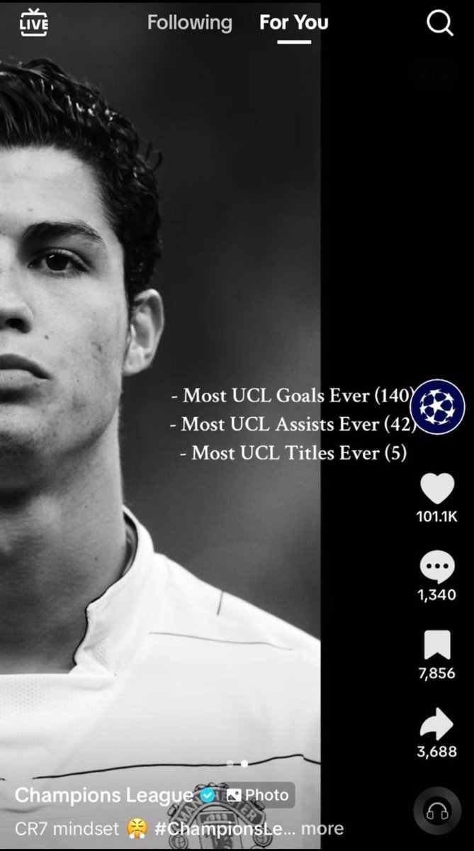 This is the official UCL account on TikTok but Messi fans will tell you 'Gento' has more UCL titles😭😭