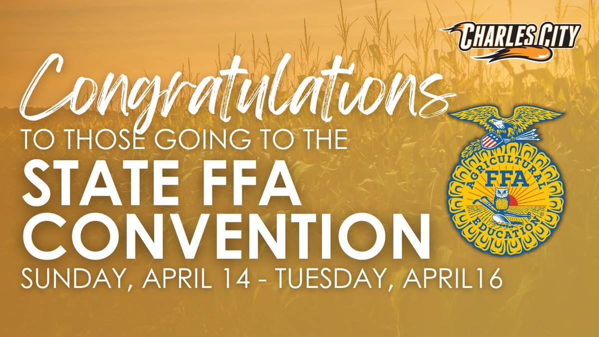 Congratulations to all the students participating in the Iowa State FFA Convention, running today through Tuesday! We're proud to have you representing Charles City!