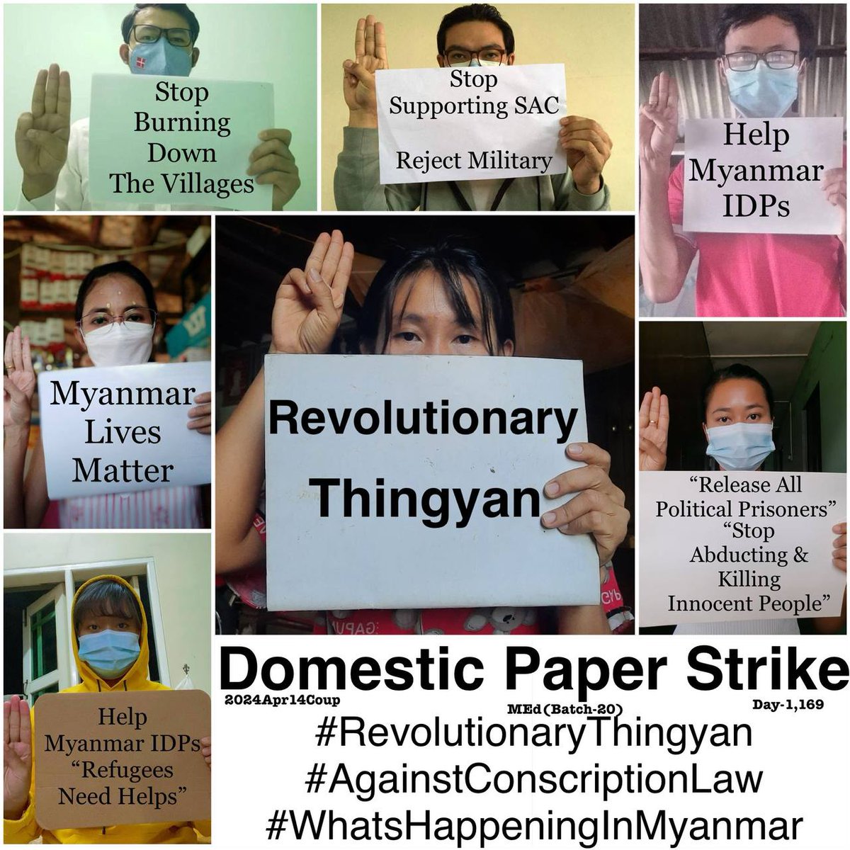 Daily anti-coup revolutionary domestic strike by pro-democracy CDMer teachers from Sagaing University of Education as 1,169th day. #2024Apr14Coup #AgainstConscriptionLaw #WhatsHappeningInMyanmar