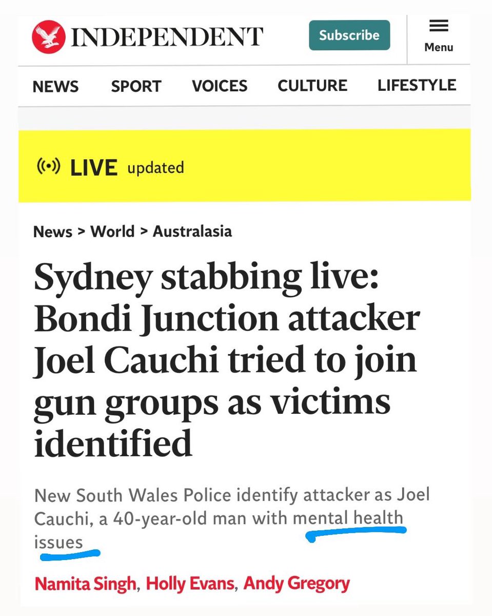 I’ve said it before and I’ll say it again: There is no direct causal link between mental health problems and murdering women. I have had plenty of mental health problems & I have managed to get through my entire adult life without murdering a single woman or child. Not even one!