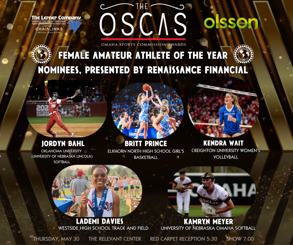 Here are your nominees for 'Female Amateur Athlete of the Year' presented by Renaissance Financial! Who are you voting for? Comment and let us know. Voting ends April 26th use the link below to have your voice be heard! omahasports.org/oscas