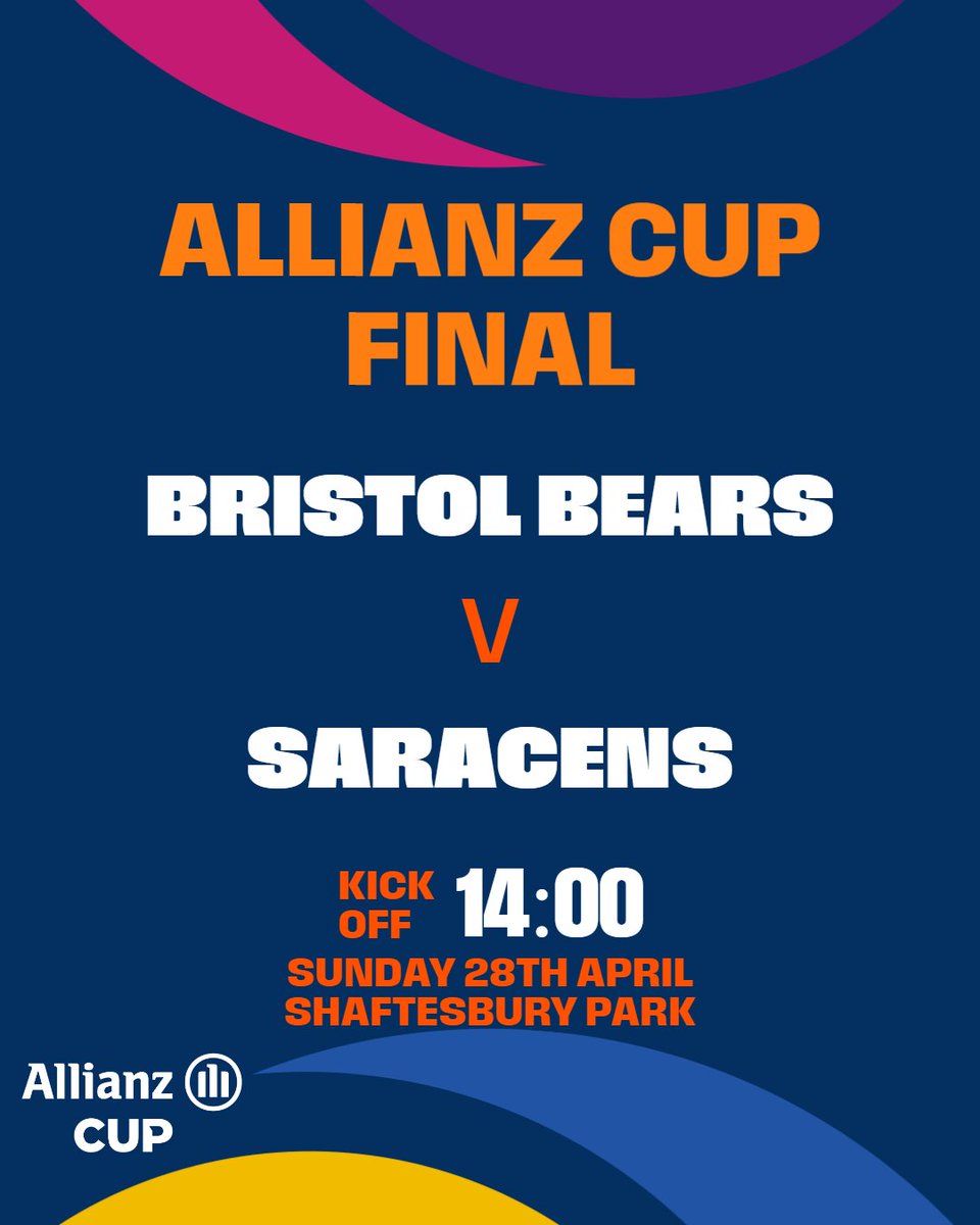 Allianz Cup Final confirmed 🙏 @BristolBearsW 🆚 @SaracensWomen 🗓️ Sunday 28th April ⌚️ 2pm Kick-Off 🏟️ Shaftesbury Park #PWR | @allianzuknews | #PoweredDifferently