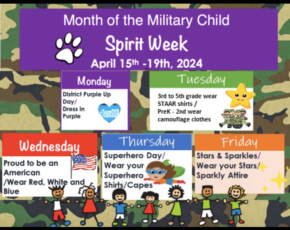 Happy Sunday Mustang Families! Please review our weekly parent letter. It is Month of the Military Spirit Week! This coming Saturday April 20 is our first HD Hilley Car Show! Register your car for $5.00. Fun, food, and entertainment! @SocorroISD u345601.ct.sendgrid.net/ls/click?upn=u…