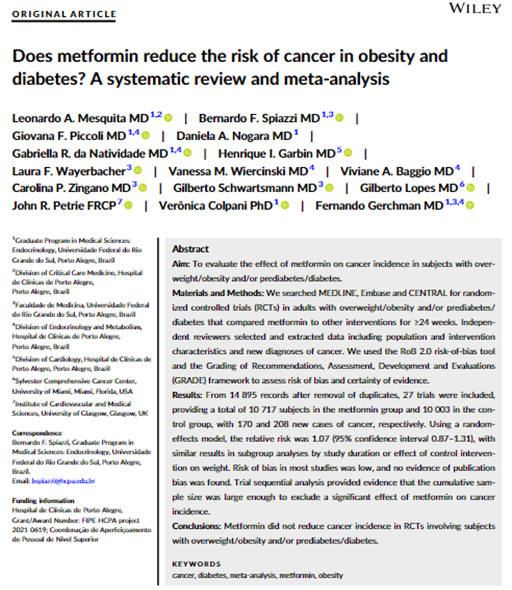 scottisaacsmd's tweet photo. Metformin does not have any significant impact on reducing the incidence of malignant neoplasms in individuals with prediabetes, diabetes, or obesity. 
https://t.co/vPiDBkmQZ7 https://t.co/qsdWaBDFlz