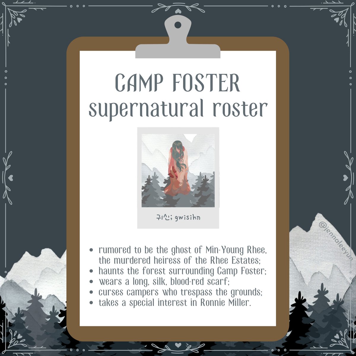 I can't believe I'm posting the 1 month countdown post for The Last Rhee Witch!! 🥳

And now I'd like to present the Camp Foster Supernatural Roster 🐈‍⬛👹👻 (minus the witch bc that's a bit of a spoiler 😉)!

#thelastrheewitch #middlegrade #koreanlore #2024debuts