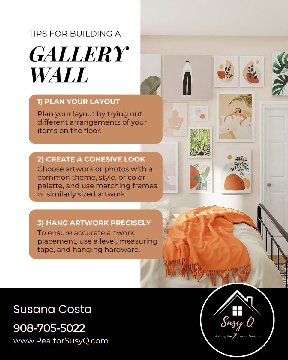 Whether you're a seasoned curator or just dipping your toes into the world of wall decor, these expert tips will help you craft a gallery wall that reflects your style and passions.

#remax #topagent #njrealtor #monmouthcounty #unioncounty #middlesexcounty #essexcounty