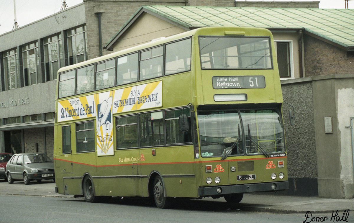 July 1996 and KD6 and 8 were transferred from Clontarf to Cony. Road, new in 1981 they were 15 years old and in the later stage of their service life, KD6 is seen outside Cony Road