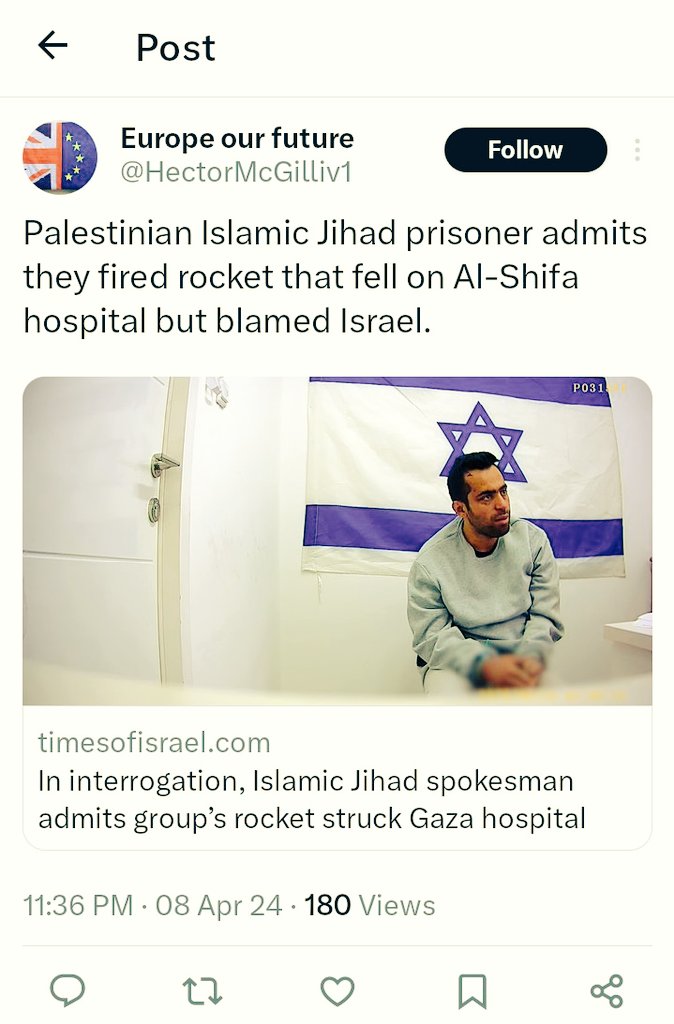✨In The News:

'..All Hospitals” In Gaza Are Used By Terrorist Organizations, Confessed Tariq Silmi Ousa Abu Shlouf, A Spokesman For The Islamic Jihad’s Political Office In The Gaza Strip. Video Footage Of The Interrogation By The Israel Defense Forces Was Released..
