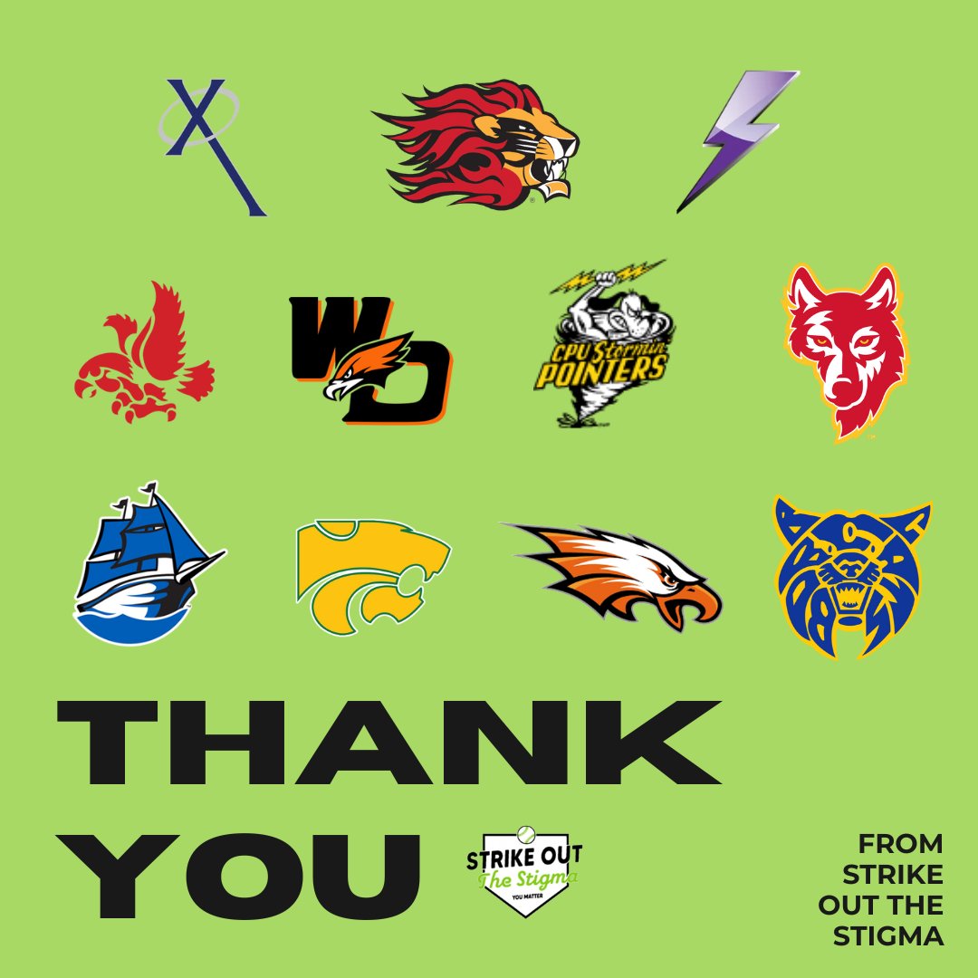 StrikeStigma's tweet image. We want to give a HUGE thank you to all of the baseball and softball teams who are participating in this year&apos;s Strike Out the Stigma event. This truly could not have happened without the athletes, coaches, and parents who work so hard to support each other and the community 💚