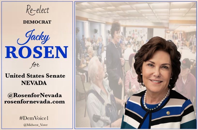 #DemVoice1 #DemsUnited Jacky Rosen understands no one should gamble with the lives of women, veterans, seniors, children. 🎲 @RosenforNevada is a proven leader who works across the aisle to achieve good things for Nevadans. That’s becoming rare in the GOP. Let’s maintain the…