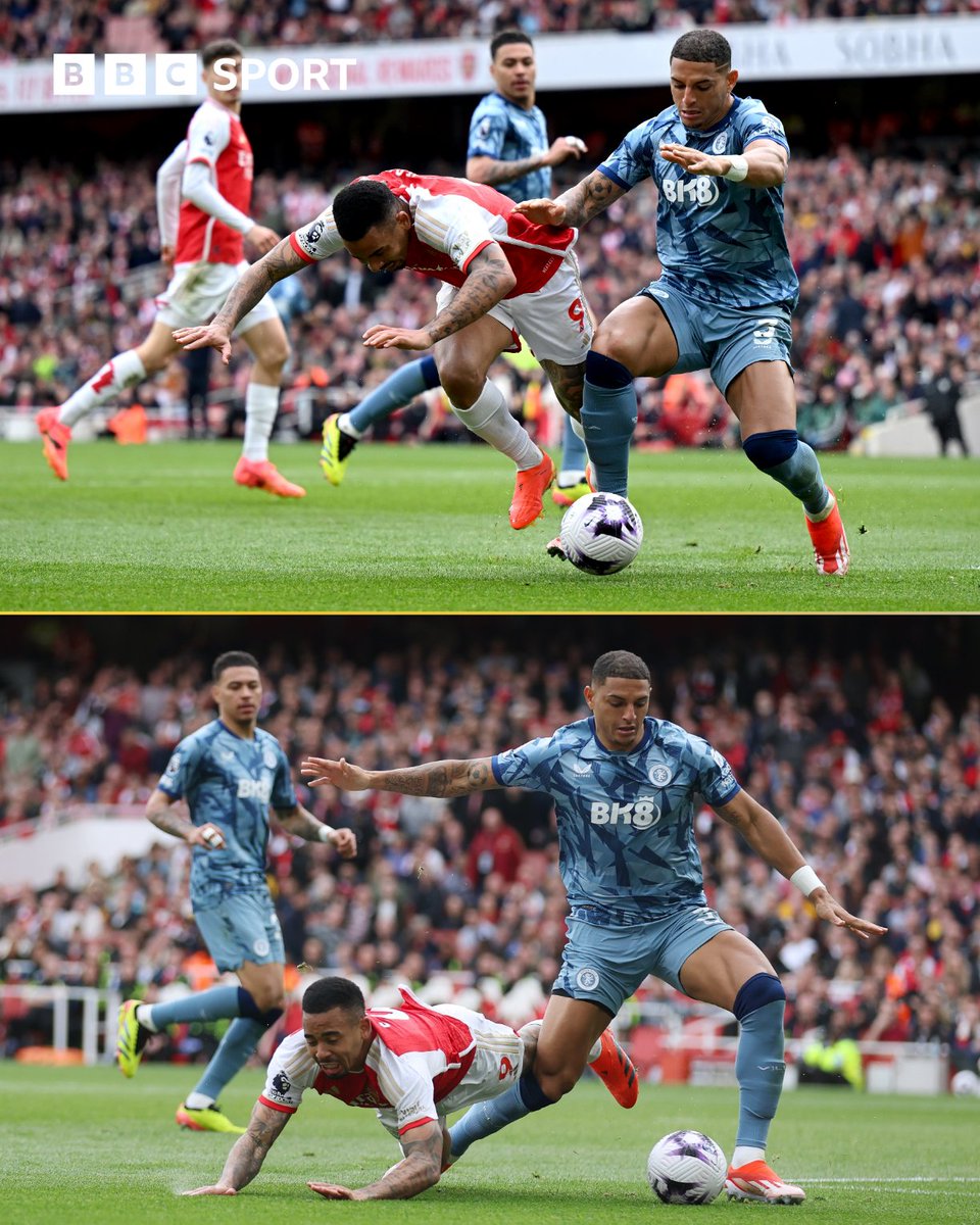 Gabriel Jesus felt he should have been awarded a penalty for this. No need for VAR, the ref waved play on! What do you think? 👀 #BBCFootball #ARSAVL