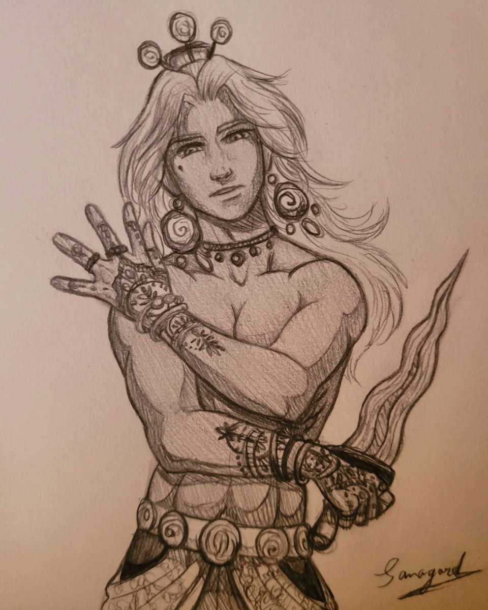 Sanogard's tweet photo. Mon OC Obrack en dessin traditionnel. Un peu compliqué pour moi, mais j'en suis très fier !
Et oui ce sont des tatouages au henné sur ses mains.  😉 https://t.co/z1ffJAykpv