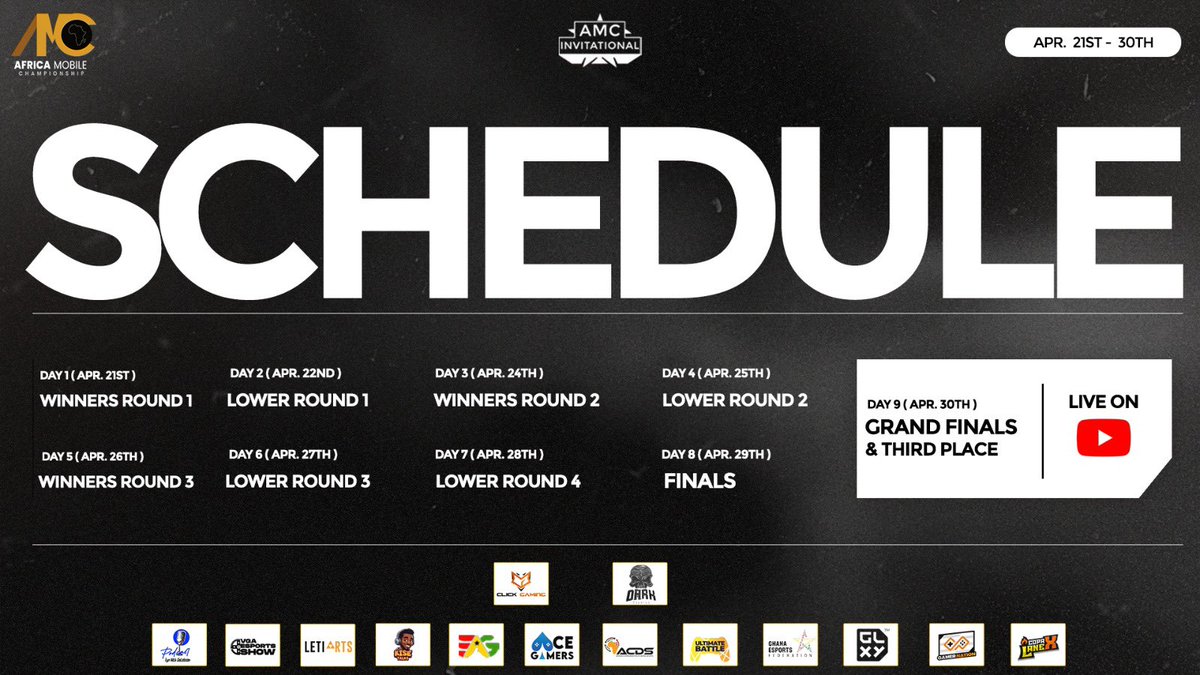 MobileChamps_AF's tweet image. 🛑The days are numbered! Schedules🚀
 @click_gaming @acegamers_espGG @gamernationggwp @GLXYCODM @DarkeSportsAs @ESLCODM @Icychiller54 @CoDMobileSports @CalinoCalebson @itzzCali @IgorLanex  @esportsGhana  @kise_talks  @vgaesportshow  @ghanaesportsfed  @letiarts @followUltBattle