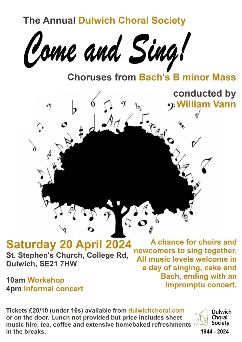 DulwichChoral's tweet photo. Hi everyone, time to dust off your Bach B minor. Our Come and Sing is this Saturday at St Stephen's, College Rd, Dulwich. Let's see some new faces too as well as choir buddies across London. All levels welcome. We're baking too. Book on https://t.co/Xm3gLbXESE https://t.co/6y9ZKh4EMo