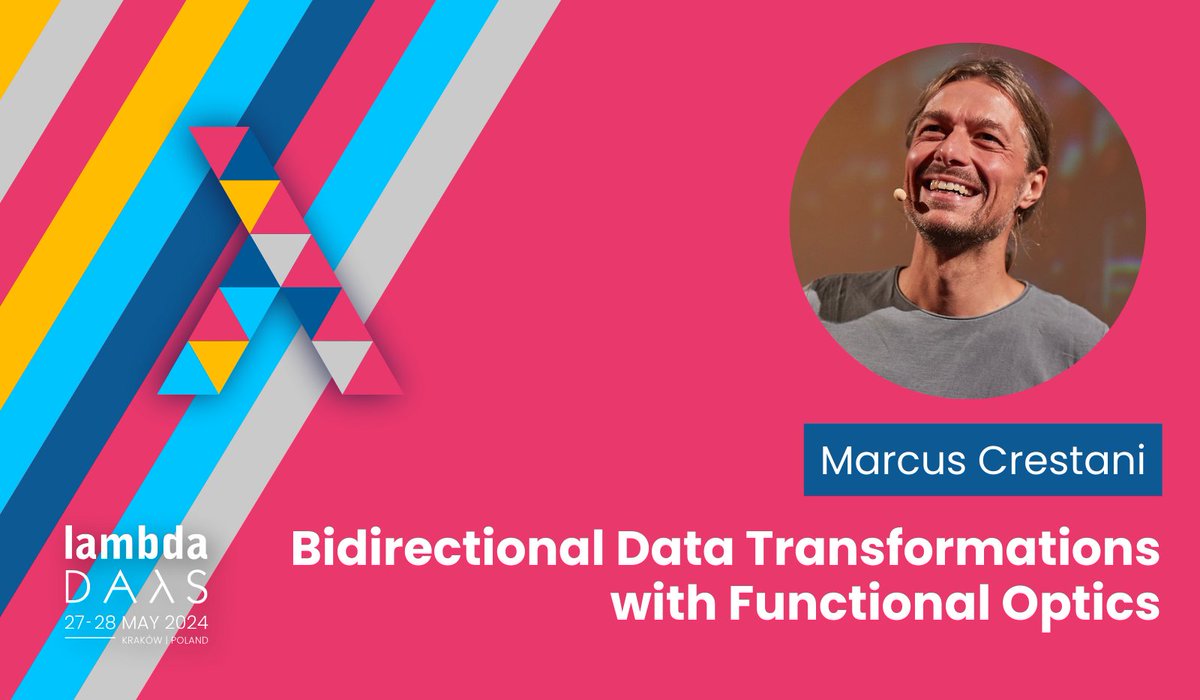 Using functional abstractions like optics, lenses, and projections to specify composable bidirectional data transformation: sounds interesting? Then see you in May for Marcus' talk: lambdadays.org #lambdadays #functionalprogramming #datatransformations