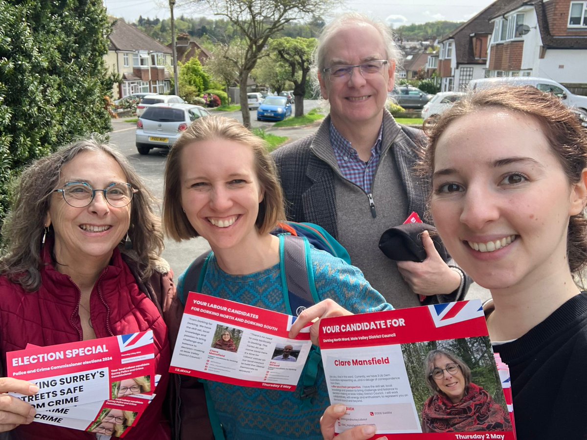 Great reception from voters in #DorkingNorth. @nadiaburrell and Clare Mansfield spreading the #Labour message in #Dorking. Big thank you for your time this morning. 🌹
#VoteLabour #LocalElections24 #SurreyPCC  #MoleValley #Surrey #GENow