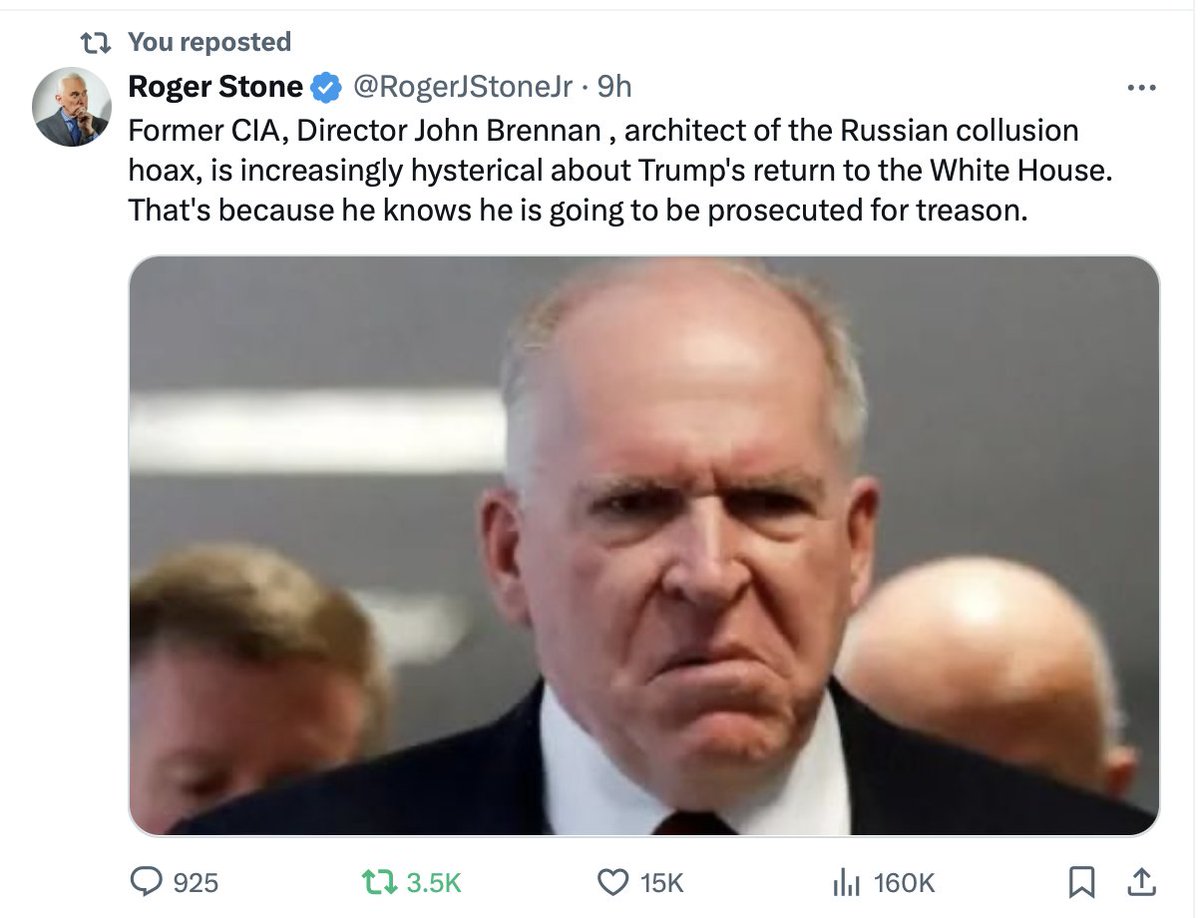 Roger Stones says John Brennan will be prosecuted for treason when Trump returns to the White House. Can we be hopeful this will happen?  I hope so!