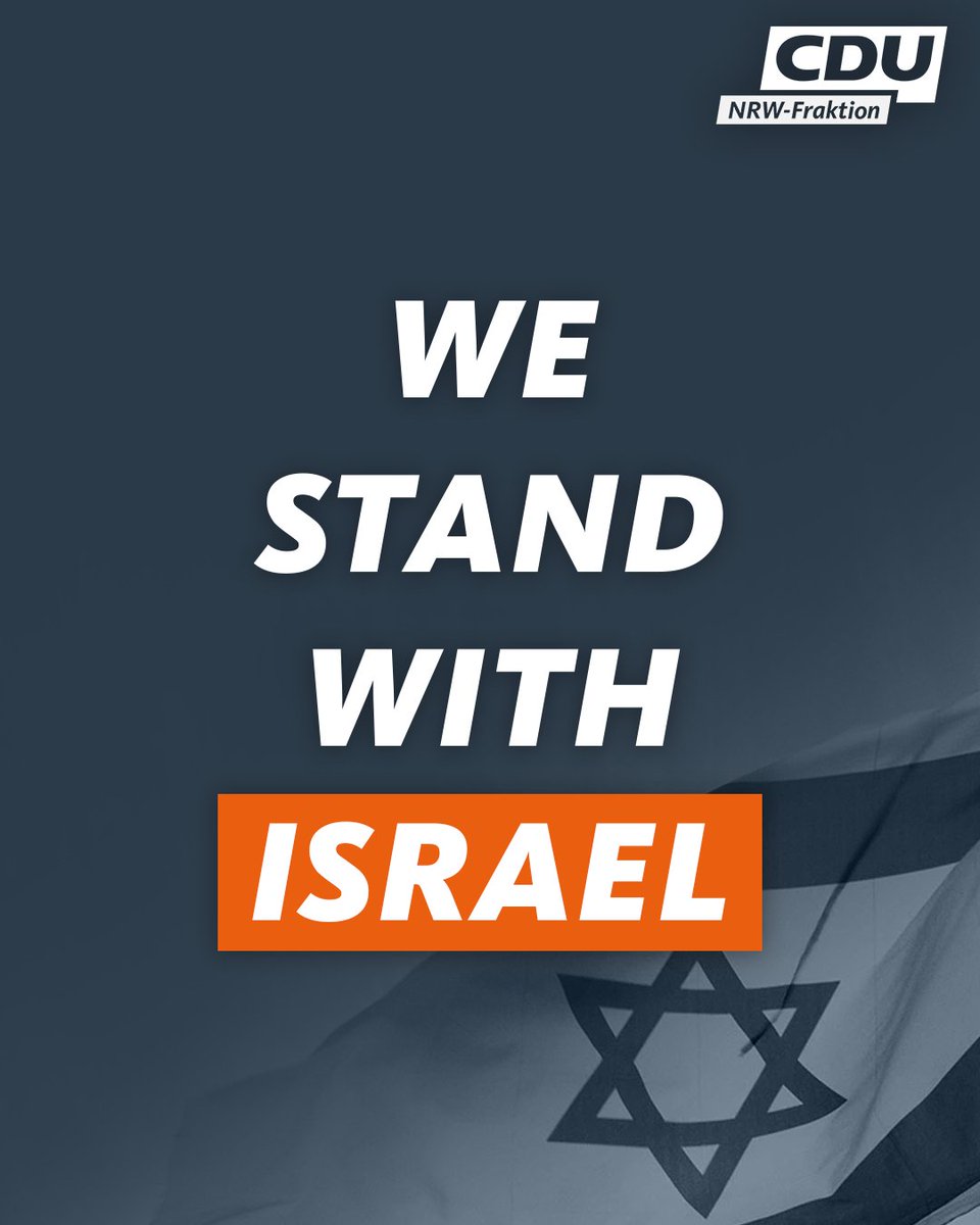 CDUNRW_Fraktion's tweet photo. Die Raketenangriffe des Irans auf Israel verurteilen wir auf das Schärfste. Wir stehen an der Seite Israels - gestern, heute und für immer. Am Israel Chai 🇮🇱 https://t.co/qCtI6zRW8v