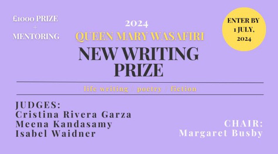 It’s a beautiful day to enter the 2024 Queen Mary Wasafiri New Writing Prize — and we’re buzzing at the thought of reading your entries🌞🌞🌞 Read the full guidelines and submit your best fiction, non-fiction, and poetry here: buff.ly/2md6Cwq