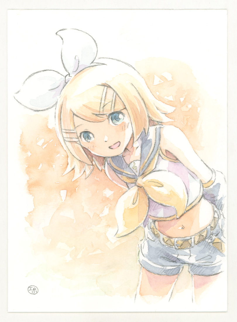 鏡音リン 「のぞきこんでくるリンちゃん描きましたー何をたくらんでいるのやら… 」|エポキシパテのイラスト