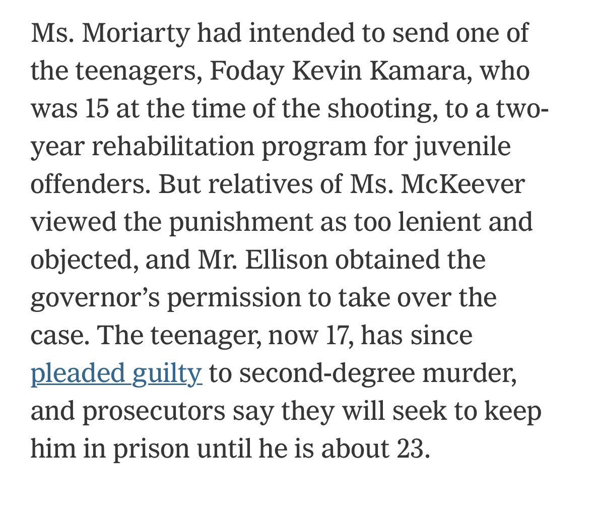 Which better promotes public safety: putting the kid in a 2-year rehabilitation program for juveniles, or putting the kid in adult prison until 23? There’s an actual, objective answer to that question. I wish NY Times believed that providing it to readers was part of its job.