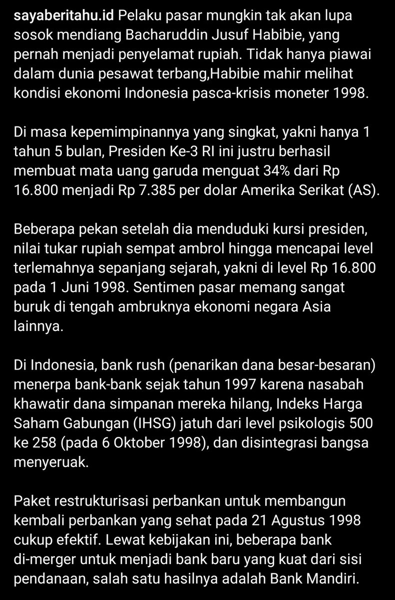 P3gEl's tweet photo. Pak Habibi, bukan hanya piawai dalam bidang teknologi, tapi juga piawai mengendalikan rupiah, rupiah yg waktu itu 16.800 sempat dibawa sampai 6.550 dng kebijakan yg dibuatnya. Al Fatihah buat beliau🤲 https://t.co/5WliUwrmzJ
