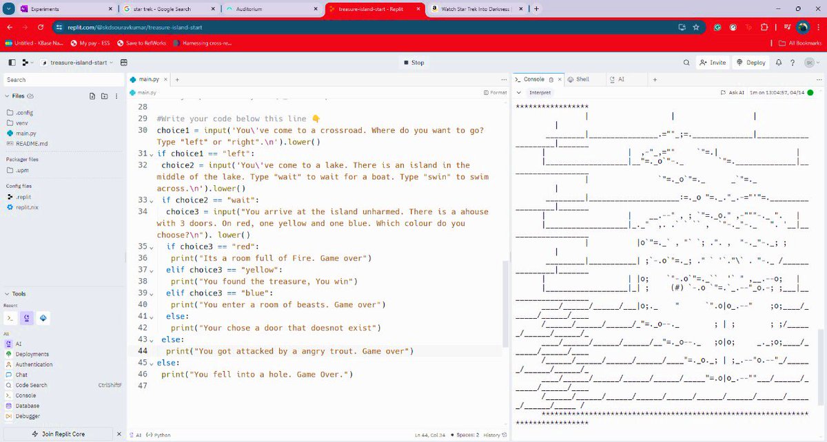 SouravKumarAMR's tweet photo. I love developing my skills in an interesting way of playing games like creating treasure island game. Like to hustle for it. Want to explore antimicrobials with #Biopython ML models that help controlling AMR pathogens. Long way to go. 
#pythonprogramming   #AMR #100DaysOfCode https://t.co/96hEzLDsZA