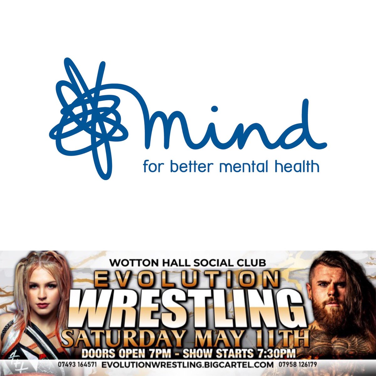 MAY 11th, EVW returns to GLOUCESTER May is “Mental Health Awareness Month” To support the battle against mental health we will be doing our regular raffle for the charity MIND. With all proceeds donated! Find out about MIND here mind.org.uk/about-us/ Evolutionwrestling.bigcartel.com