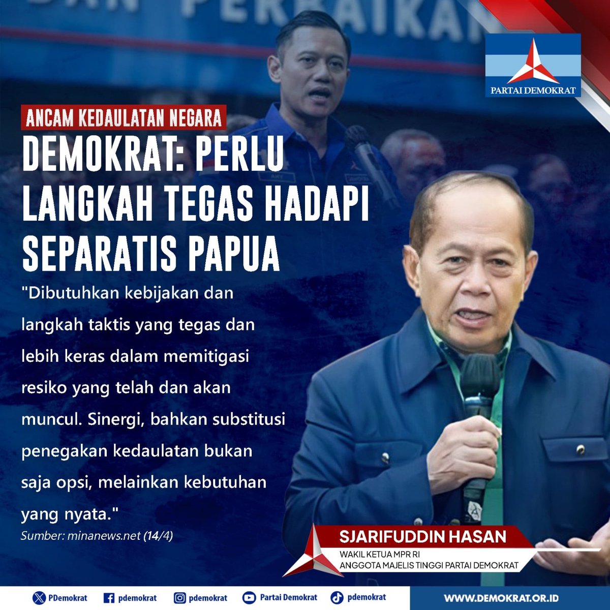 Ancam Kedaulatan Negara, Demokrat: Perlu Langkah Tegas Hadapi Separatis Papua 'Dibutuhkan kebijakan dan langkah taktis yang lebih tegas dan lebih keras dalam memitigasi resiko yang telah dan akan muncul. Sinergi, bahkan substitusi penegakan kedaulatan bukan saja opsi, melainkan…