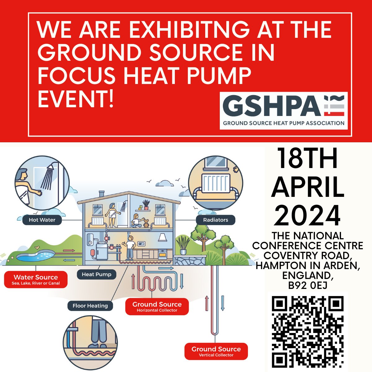 Join BGS at Ground Source in Focus 2024! We're showcasing our latest research into sustainable heating on 18 April at the National Conference Centre, Solihull. 👋 Meet us there & see how we're leading the charge towards a sustainable future. #GSHPA2024 #GSHPA