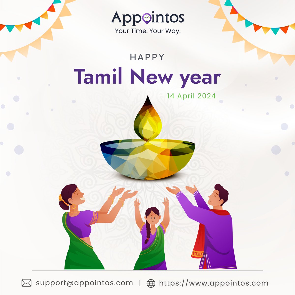 appointos's tweet photo. Wishing you a joyous Tamil New Year filled with prosperity, happiness, and good health! 
Enjoy all your celebrations using Appointos events
Visit us: https://www.appointos.comDownload today for free: https://t.co/gUXMuG3K47
#TamilNewYear2024 #appointmentbooking #eventplanner https://t.co/jbO4YFRboA