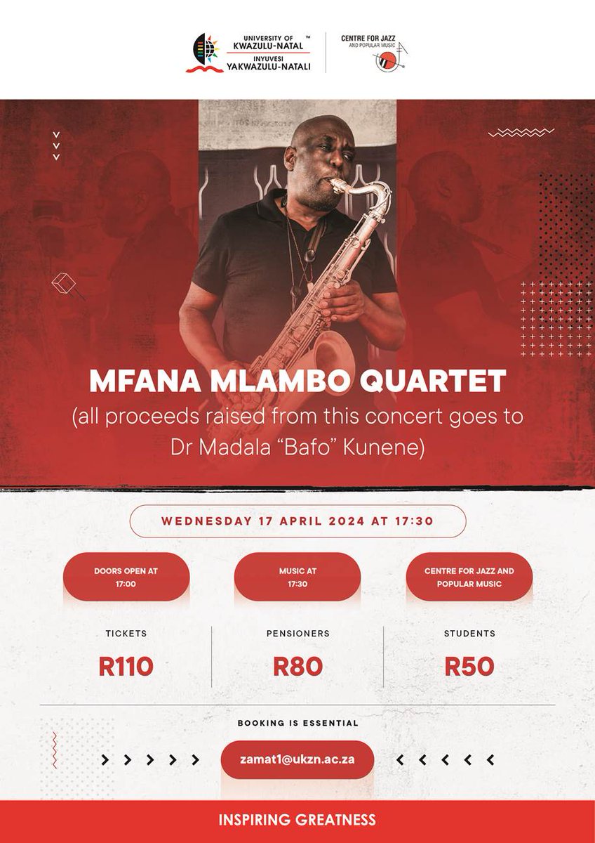 Saxophonist Mfana Mlambo will be leading his quartet in benefit concert for Dr Madala Kunene @UKZN @Jazzcentre this coming Wednesday 17 April. Let's support this act of generosity #jazzitoutsa #Jazz #livejazz #blog #blogger #blogging