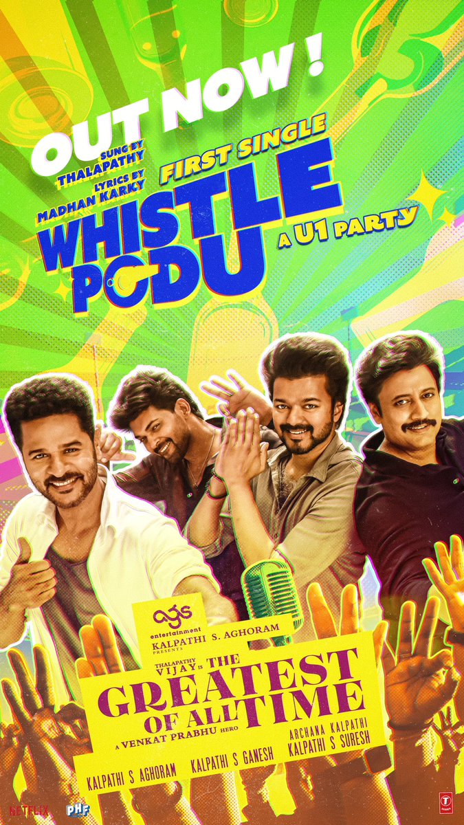 Pala whistle saththam naatulaaaa…. Yessss, #WhistlePodu is out now 💛 youtube.com/watch?v=5GSt99… #Thalapathy @actorvijay @archanakalpathi @thisisysr @vp_offl @aishkalpathi @Ags_production @dhilipaction @TSeries @PDdancing @actorprashanth #GOAT