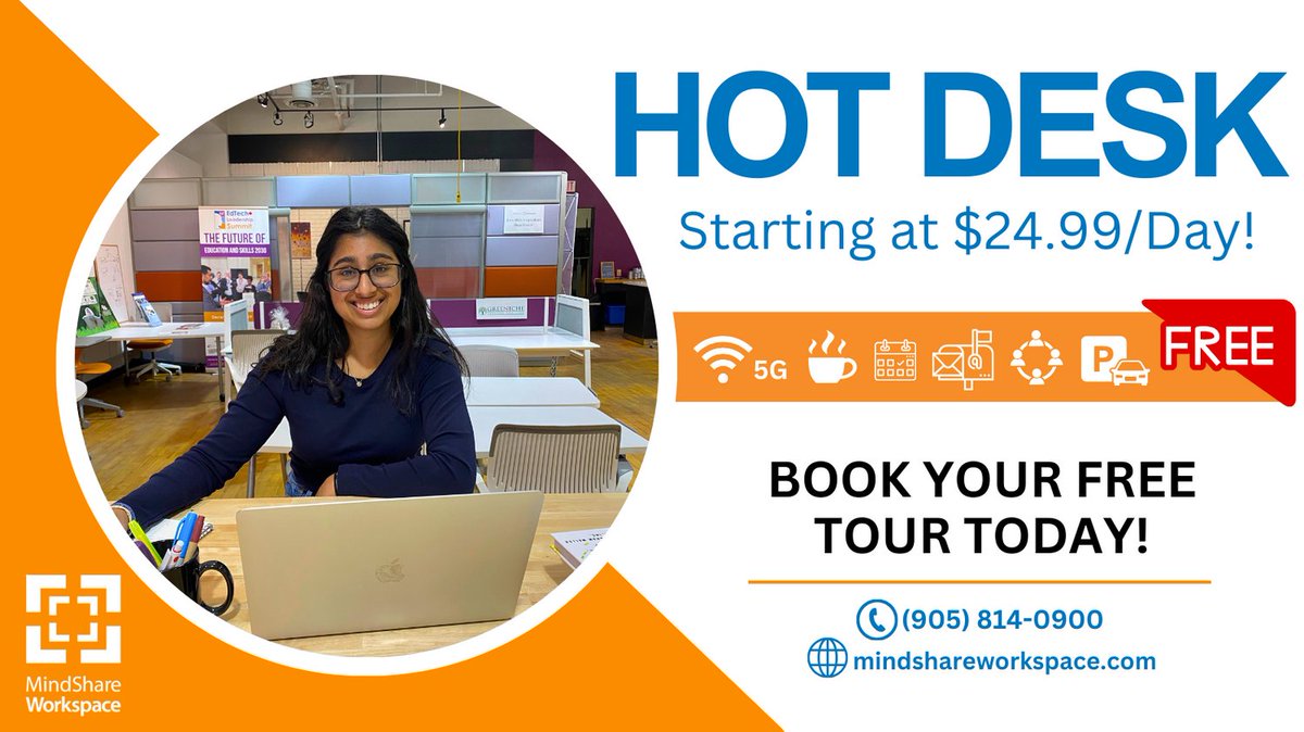 Experience Productivity Unleashed at the @MindShareWork Discover the freedom of coworking at our Hot Desk: Dynamic workspaces High-speed internet Vibrant community Join us in Mississauga and book your spot today! @MindShareLearn @erinmillstown #community #coworking #startup