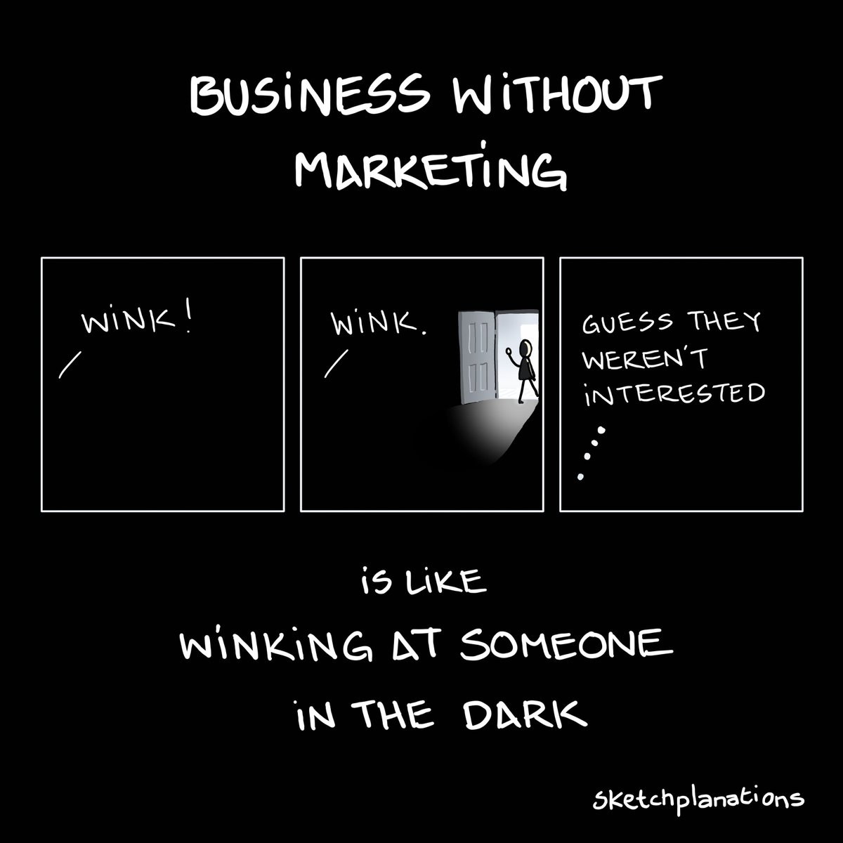 Doing business without marketing is like winking at a girl in the dark. You know what you're doing, but no one else does. Usually attributed with 'advertising' instead of 'marketing' to Steuart Henderson Britt