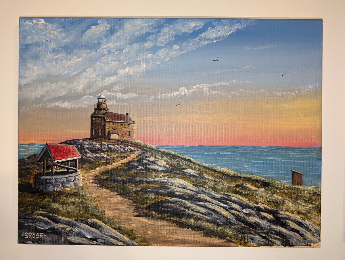 Rose Blanche Lighthouse, Newfoundland, in acrylic on canvas. Reference photo by J. Pasley.