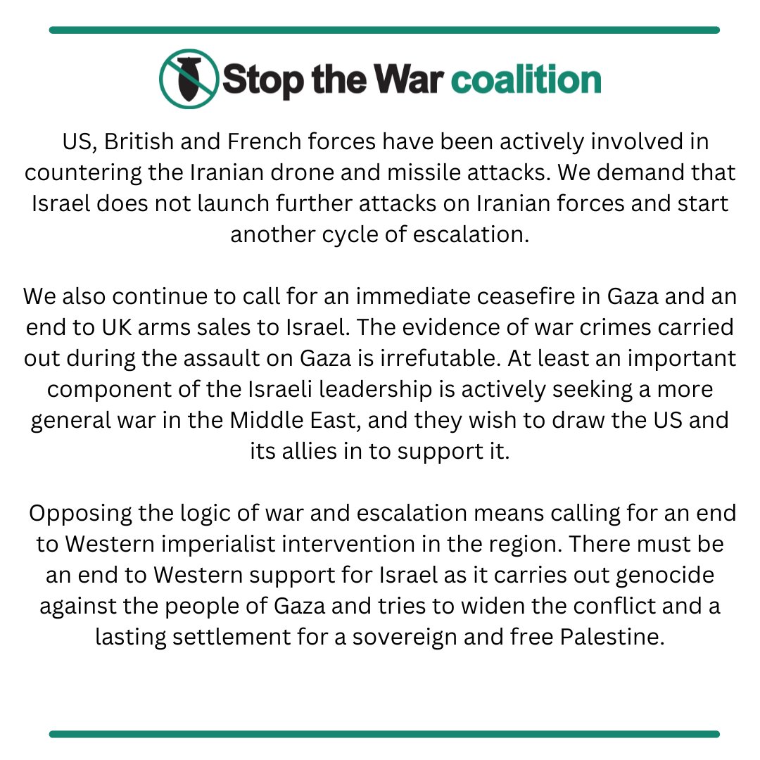 @STWUK Statement: Stop the Spread of War in the Middle East Share: stopwar.org.uk/article/stop-t… #StopTheWar #StopArmingIsrael #FreePalestine