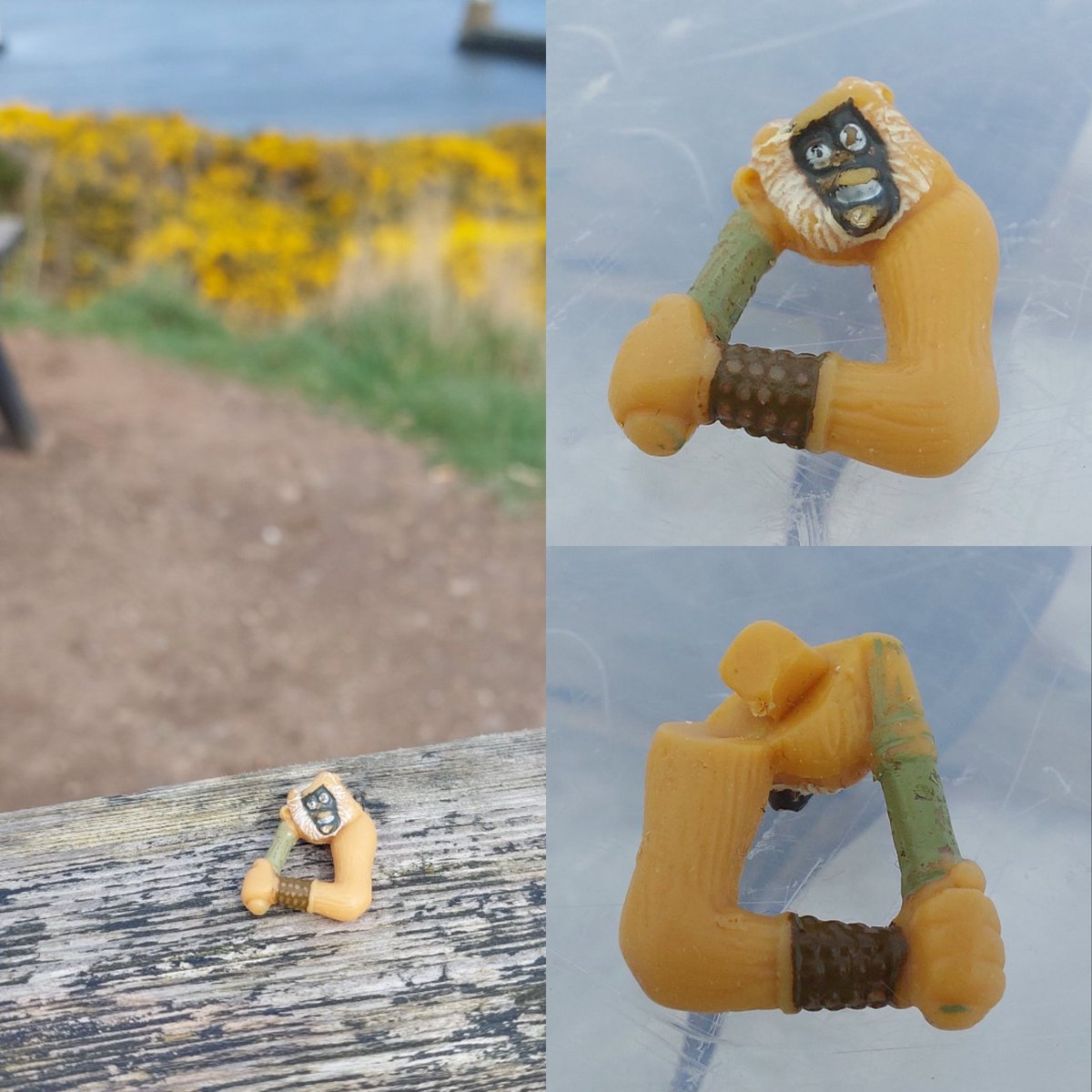 Whilst volunteering @greyhopebay three schoolgirls brought me this wee monkey they found on the beach. They'd love to find out what it is, any ideas? #plasticarchaeology #plasticpollution @LegoLostAtSea