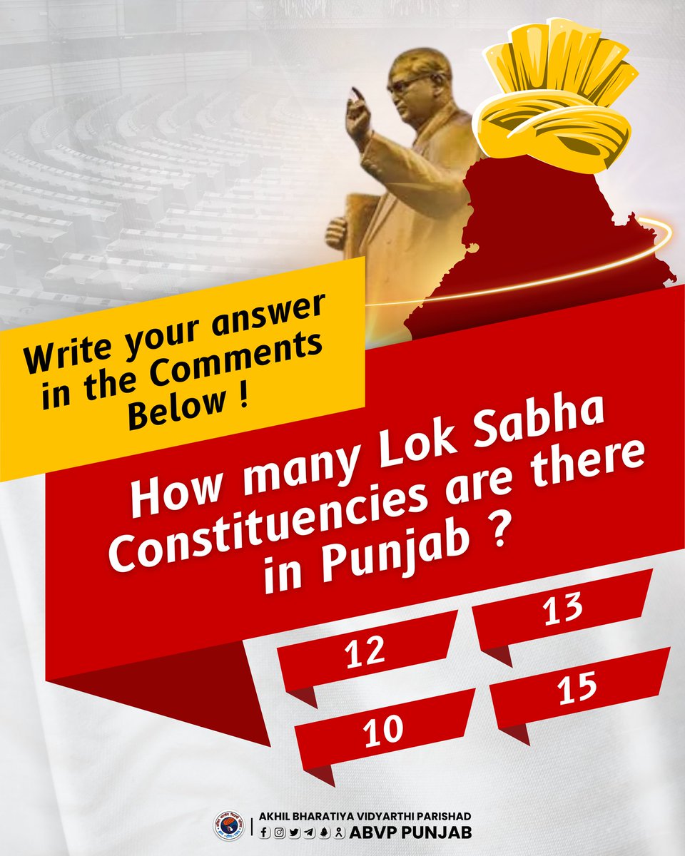Election commission of India has demarcated India into 543 Lok Sabha constituencies from where representatives are elected to the Parliament. These Constituencies are marked on the basis of the population of the state, Guess how many does Punjab has ? #NationFirstVotingMust