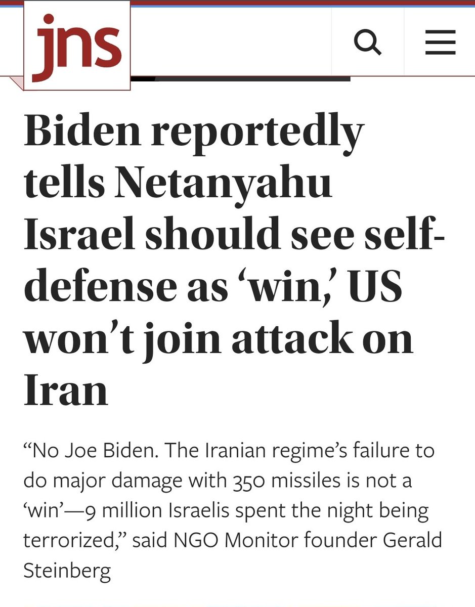 Biden tells Netanyahu that Iran didn't do MUCH damage so don't respond. I mean it was only ATTEMPTED murder right?