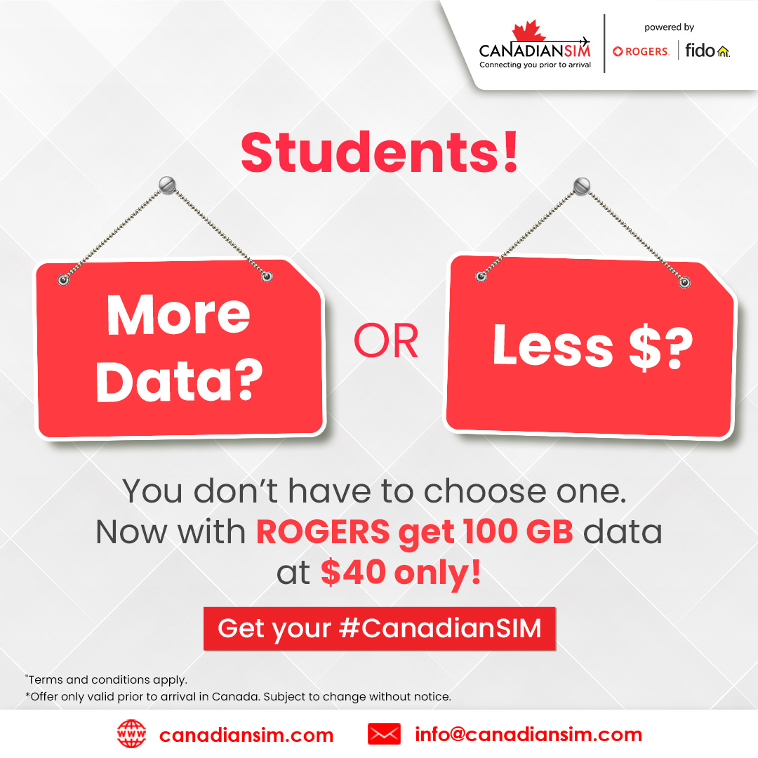 Hey students, get ready to study and stream without the stress! Grab 100GB for just $40 and make the smart choice for your wallet and your data needs. #StudentDeals #MoreDataLessMoney #StudySmart #CanadianSIM #DataSavvy #CampusLife