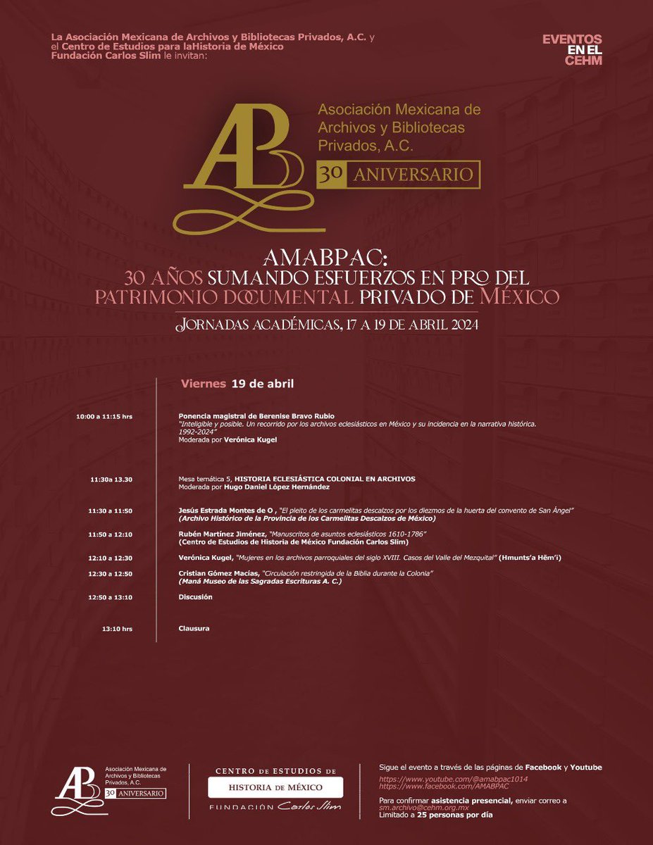 #NoTeLoPierdas
Del 17 al 19 de abril se llevarán a cabo las Jornadas Académicas de la <a href="/AMABPAC/">AMABPAC</a>, que celebra 30 años de historia. Te compartimos el programa para que conozcas todos los detalles.