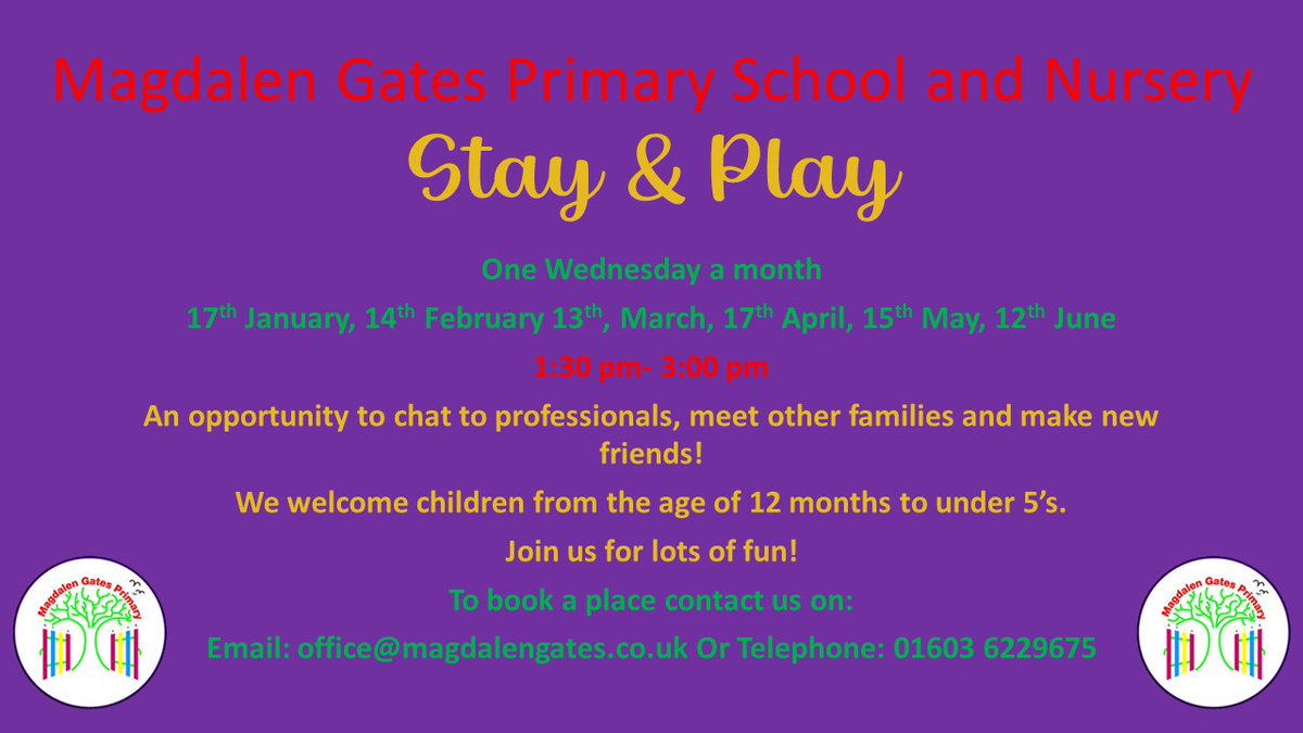 Our next Stay and Play session is on Wednesday. To book a place, please contact the school office. #StayandPlay