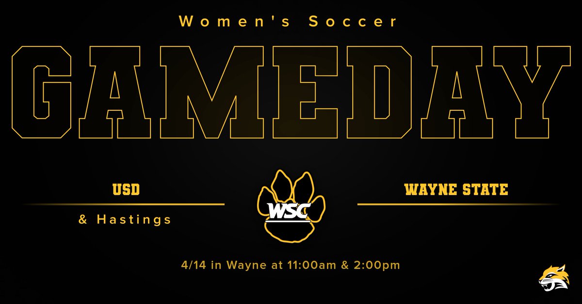 IT'S GAMEDAY here in Wayne! We host USD and Hastings today for two one-hour matches #GoCats #STRONG ⚽️🐯 🆚 University of South Dakota & Hastings College 🗓️ Today ⏰ 11:00am and 2:00pm 📍 Wayne, NE