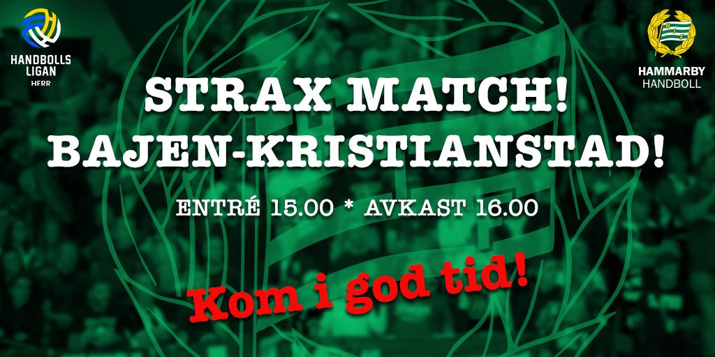 🟢 ⚪ FRAMÅT BAJEN! Skynda till ”Jerka” och kvartsfinal 4! Handbollsligan Live sänder! 🎟️ nortic.se/ticket/show/22… 📺 handbollsligan.live #bajen #hammarby #hammarbyhandboll ❗Lilla hallen har separat entré. Se tidigare mejl och skyltning på plats.