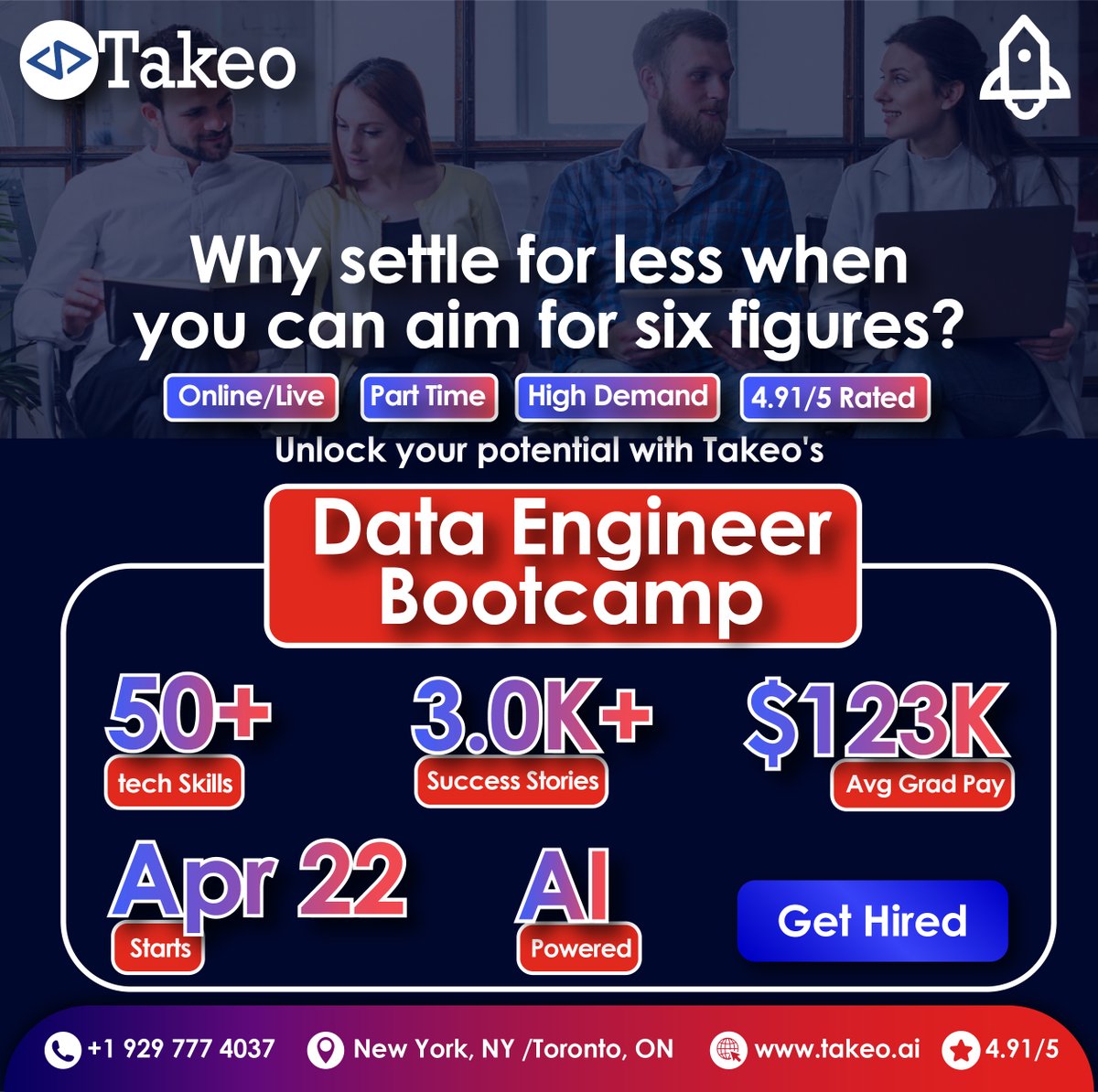 Don't settle for an average career when you can aspire to greatness!

𝐓𝐨 𝐀𝐩𝐩𝐥𝐲: takeo.ai/data-engineer-…

#dataengineerbootcamp #learndataengineering #dataskills #bigdata #codingbootcamp #careeropportunity #techcareer #machinelearning #takeo #takeobootcamp #datacareer #data