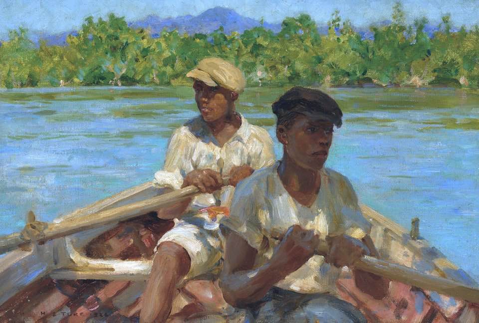100 years ago: Henry Scott Tuke (1858 - 1929). British painter. Black River Boatmen, #Jamaica, 1924.