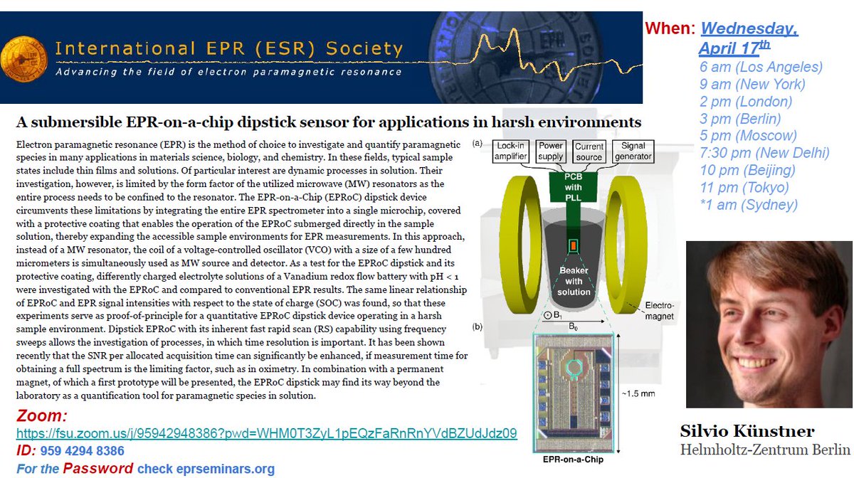 Next #IVEM: Join us for a chat with Silvio Künstner on April 17th as he shows an #EPR sensor that's not afraid to get its circuits wet! Perfect for the rugged EPR researcher. Save the date across time zones! @EPR_ESR @RSC_ESR @european_epr @PEPR_Facility