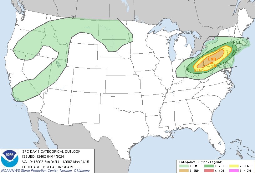 7:48am CDT #SPC Day1 Outlook Enhanced Risk: across parts of eastern Ohio into Pennsylvania spc.noaa.gov/products/outlo…